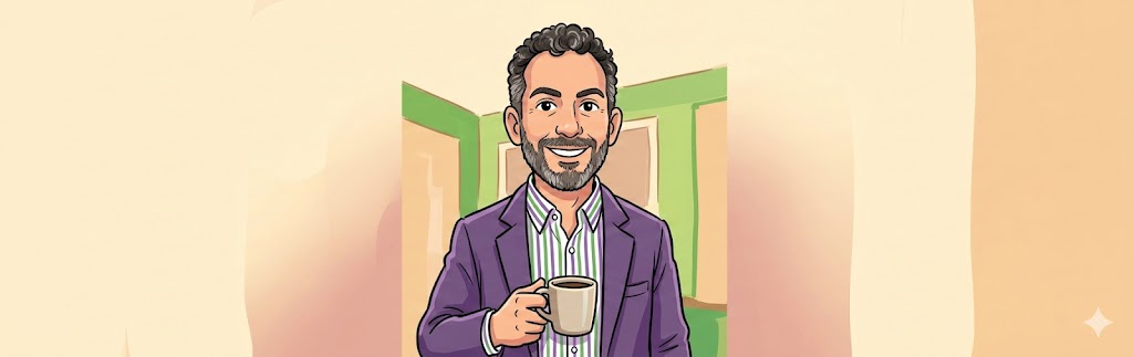 Chris portrait — soft editorial illustration.
